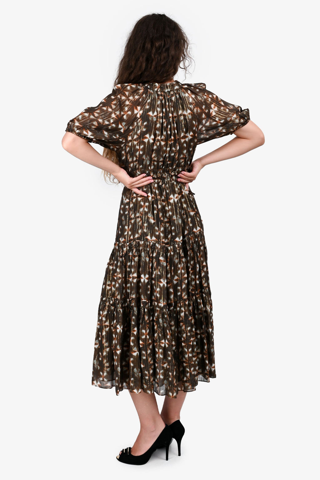 Ulla Johnson Green Silk Patterned Midi Dress Size 4