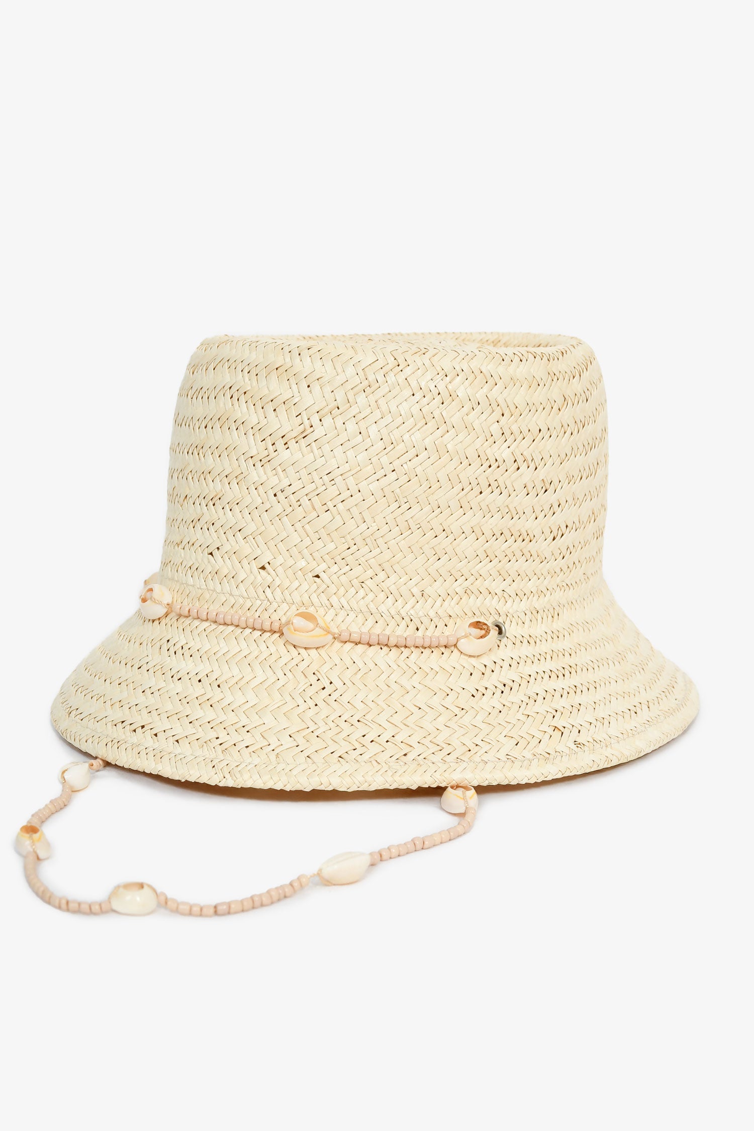 Lack of Colour Beige Straw 'Inca Seashells' Bucket Hat Size M
