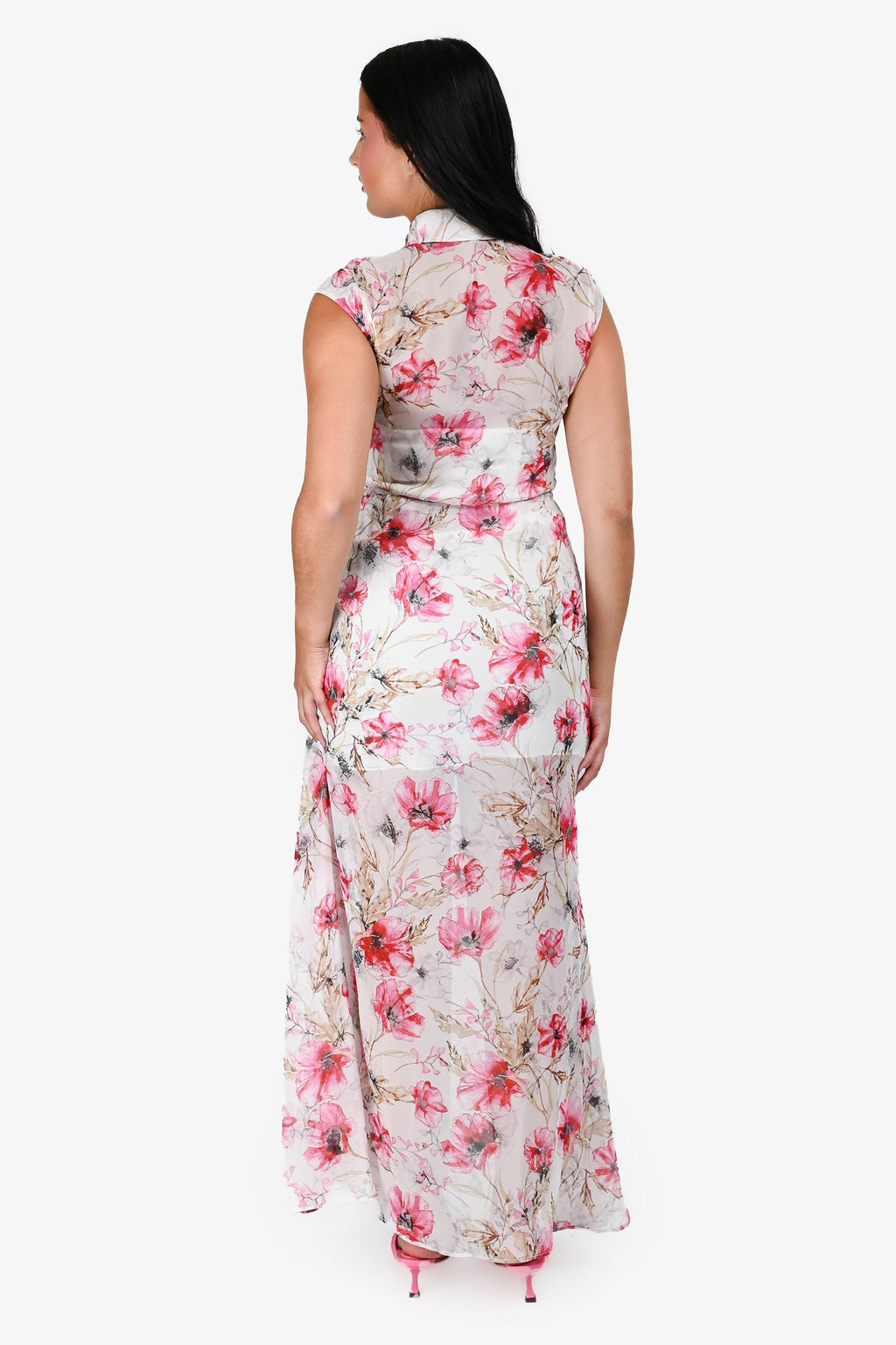 Haute Hippie Cream/Pink Floral Button Down Sleeveless Maxi Dress Size XS