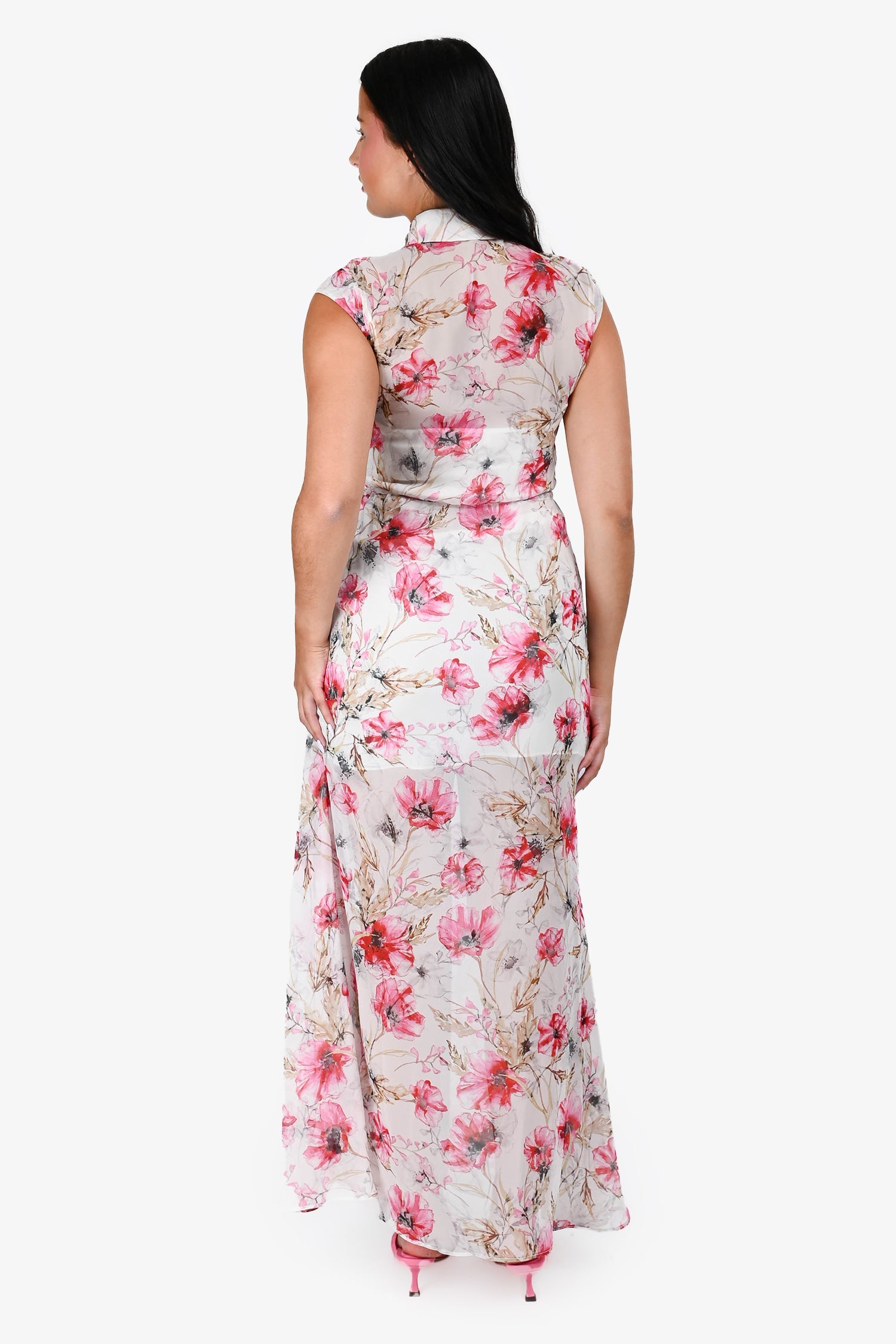 Haute Hippie Cream/Pink Floral Button Down Sleeveless Maxi Dress Size XS