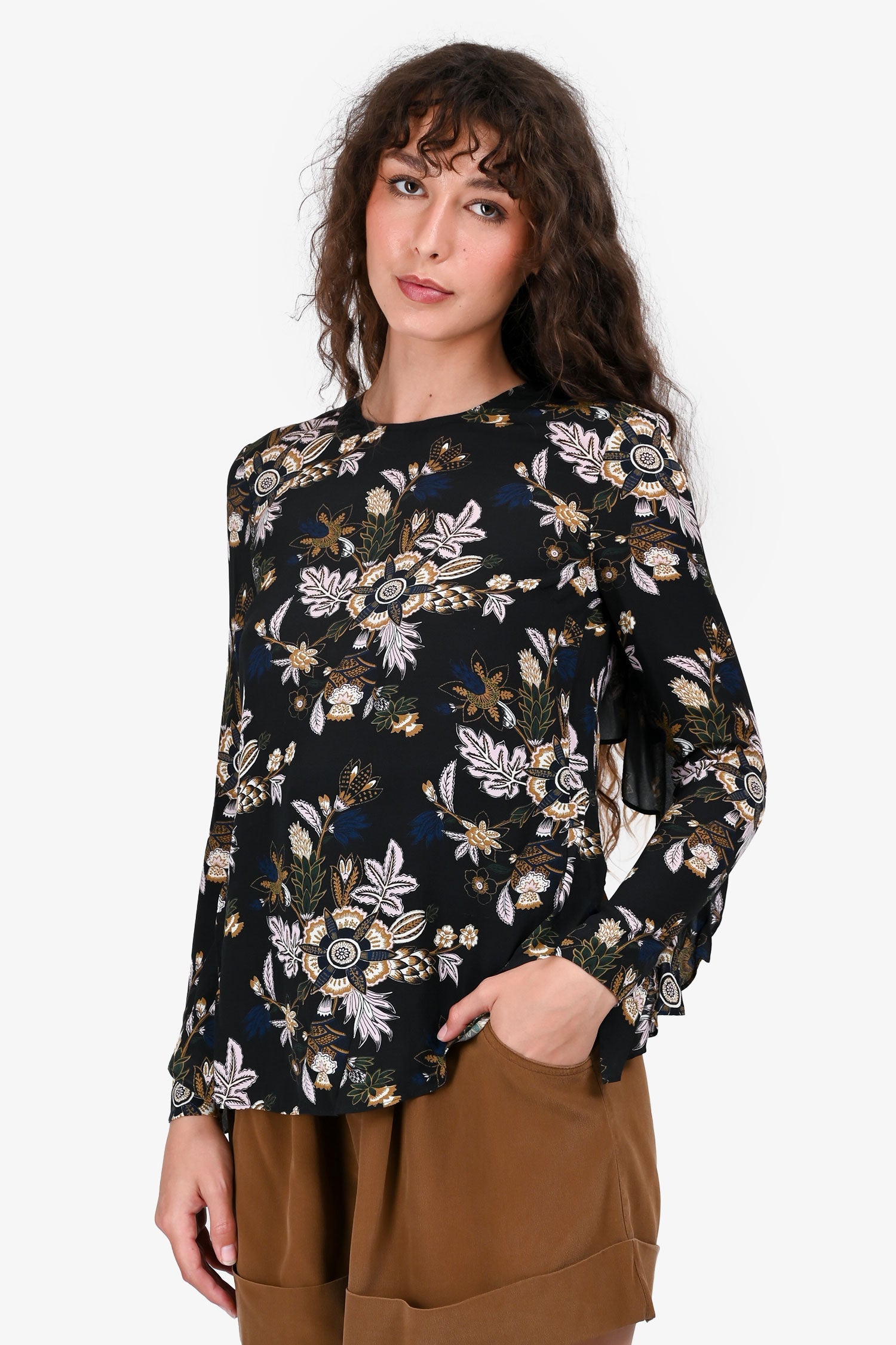 A.L.C.Blue Silk Floral Long Sleeves Open Back Top Size 0