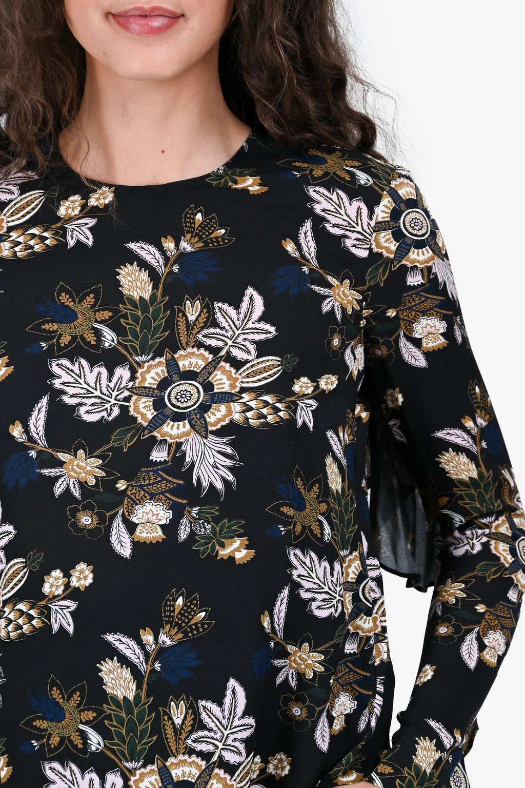 A.L.C.Blue Silk Floral Long Sleeves Open Back Top Size 0