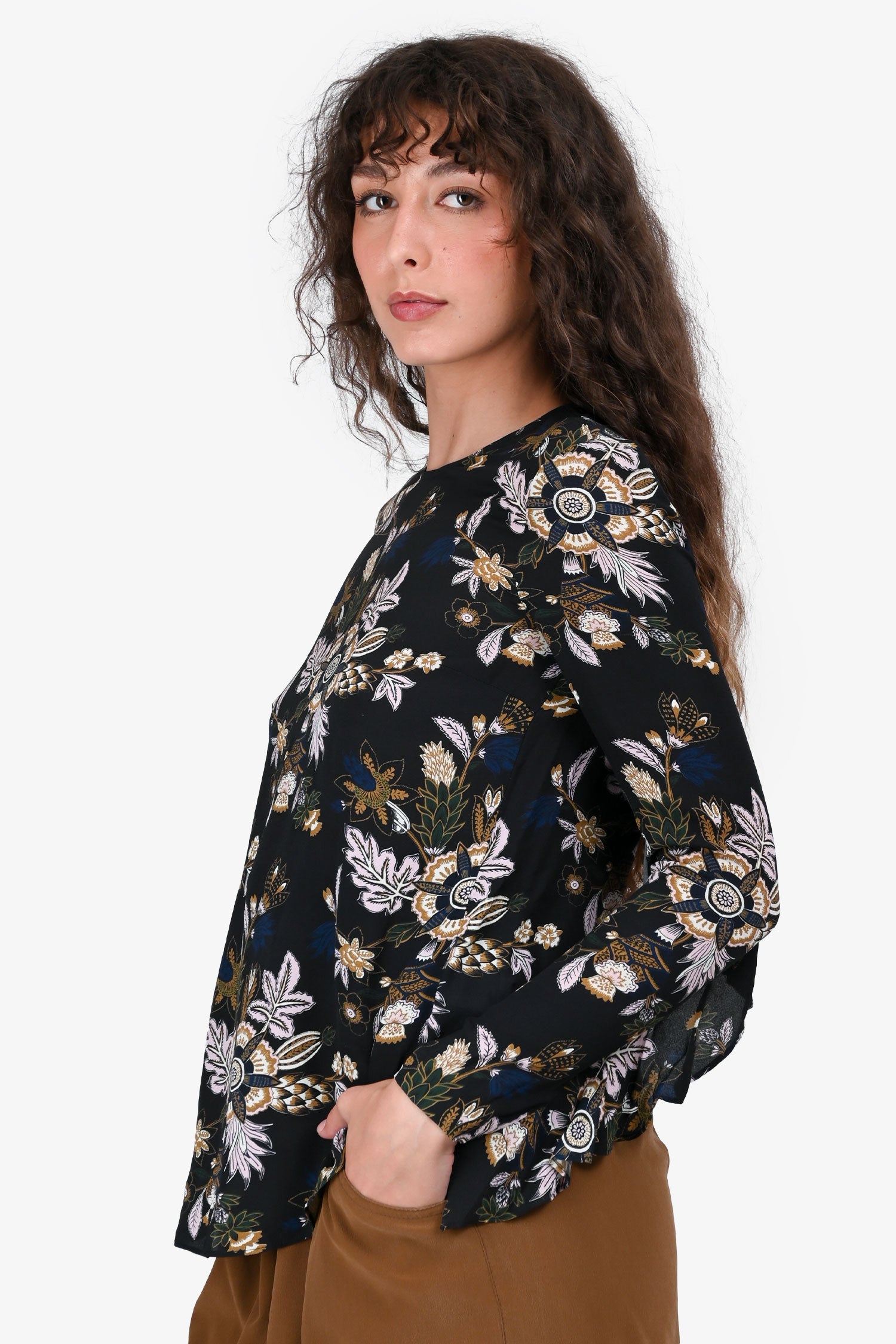 A.L.C.Blue Silk Floral Long Sleeves Open Back Top Size 0