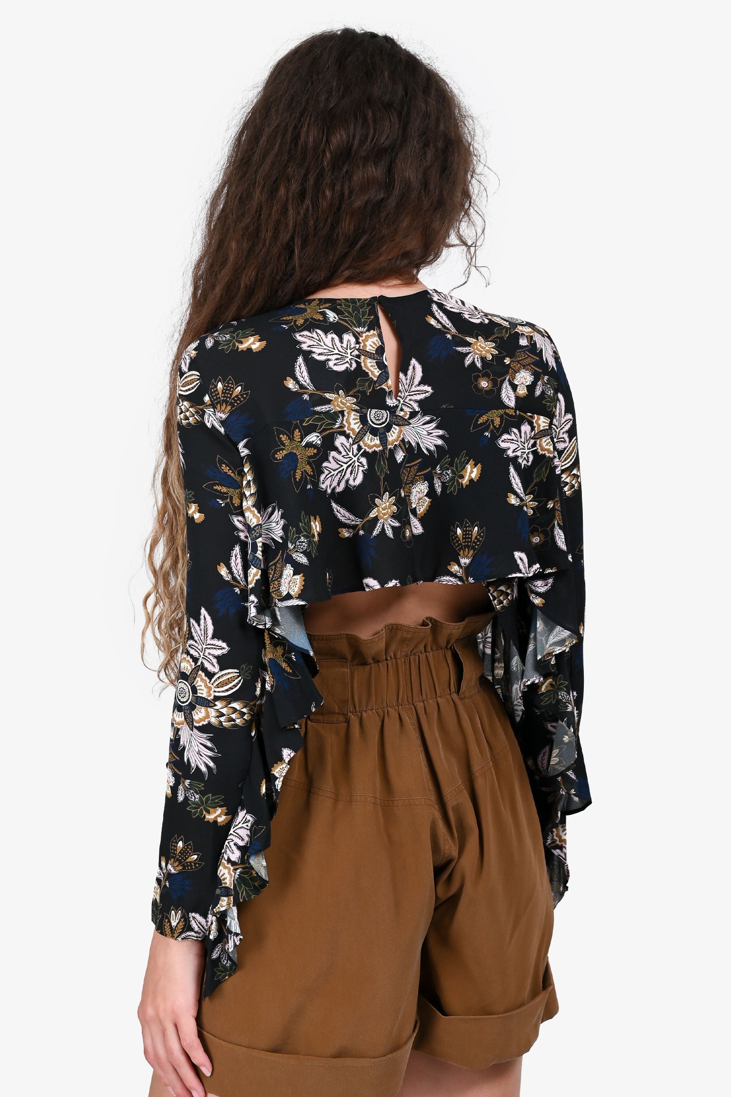 A.L.C.Blue Silk Floral Long Sleeves Open Back Top Size 0
