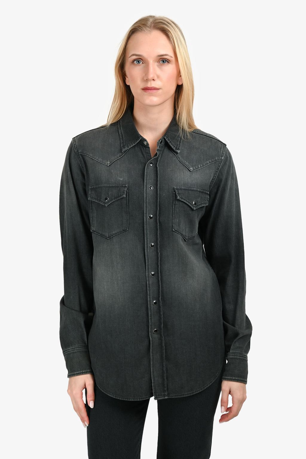 Saint Laurent Black Denim Western Button Up Top Size S Mens