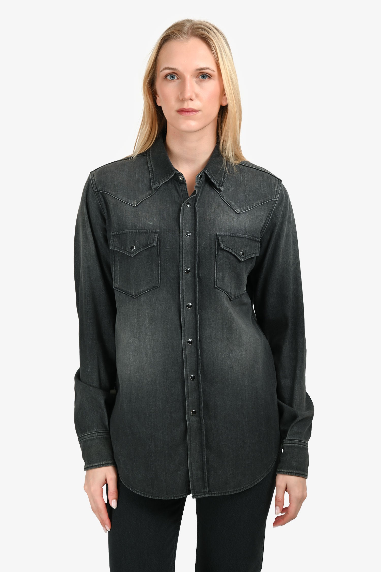 Saint Laurent Black Denim Western Button Up Top Size S Mens