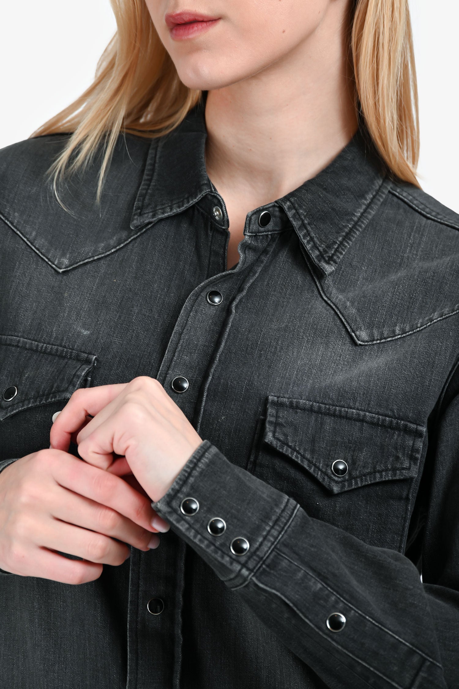 Saint Laurent Black Denim Western Button Up Top Size S Mens