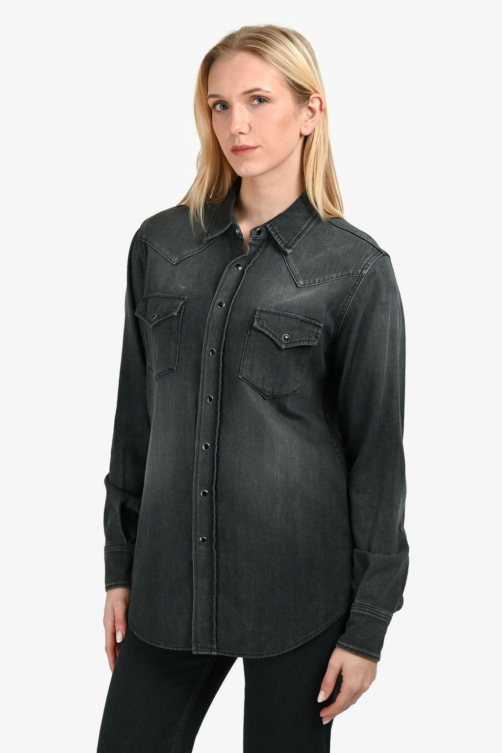 Saint Laurent Black Denim Western Button Up Top Size S Mens
