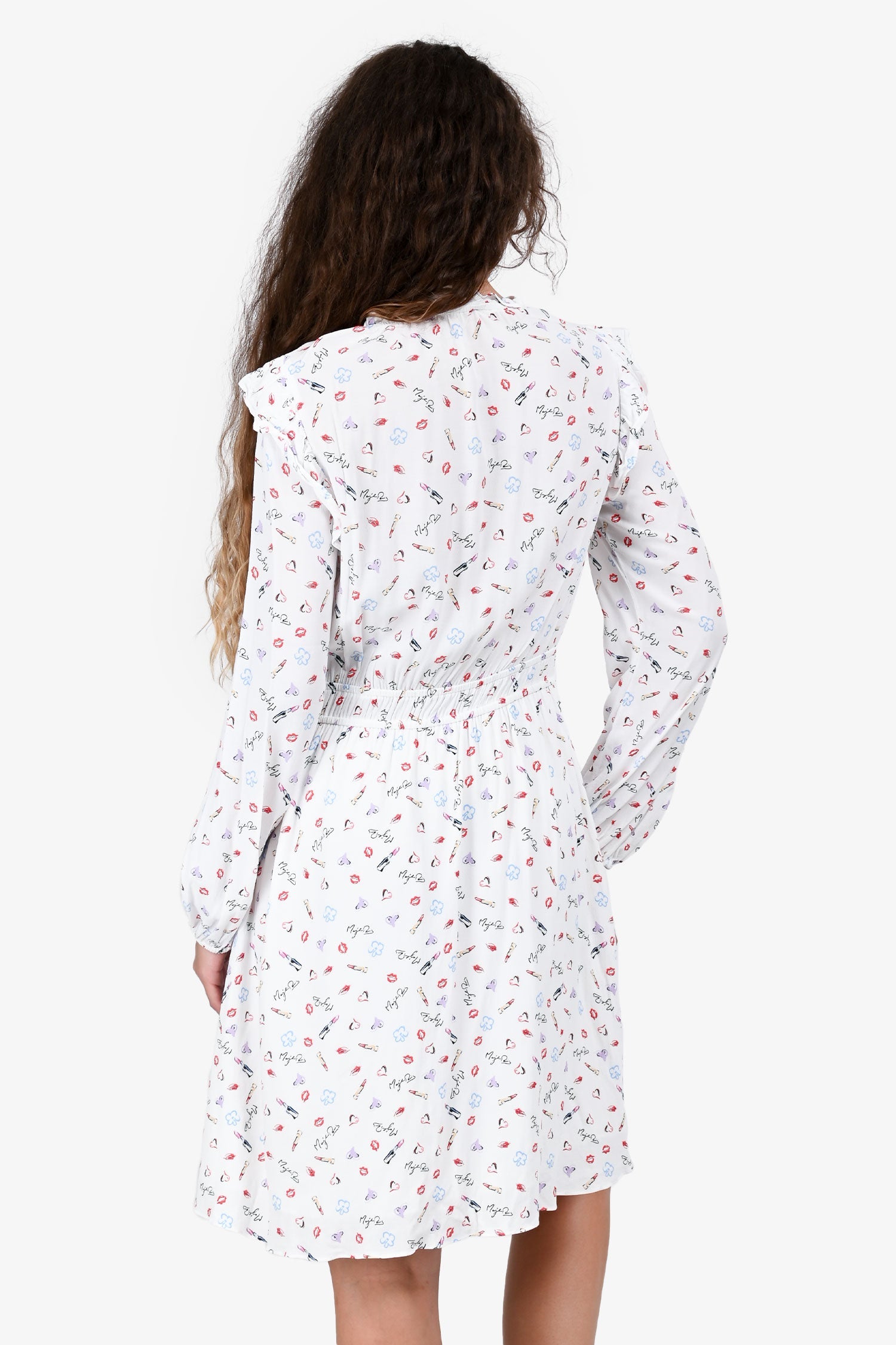 Maje White Graphic Printed Long Sleeves Mini Dress Size 40