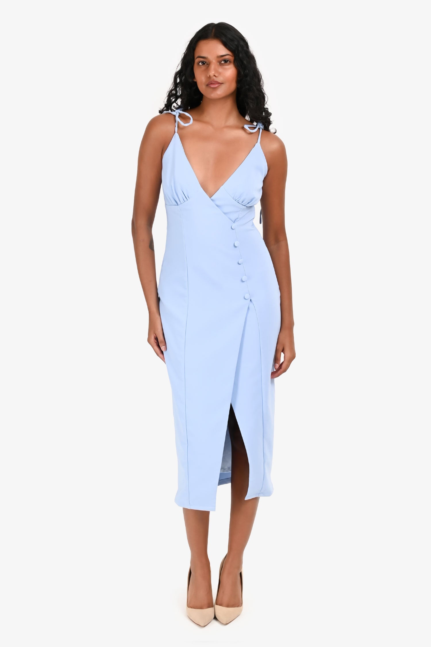 Camila Coelho Blue Satin 'Aaliyah' Midi Dress Size XS