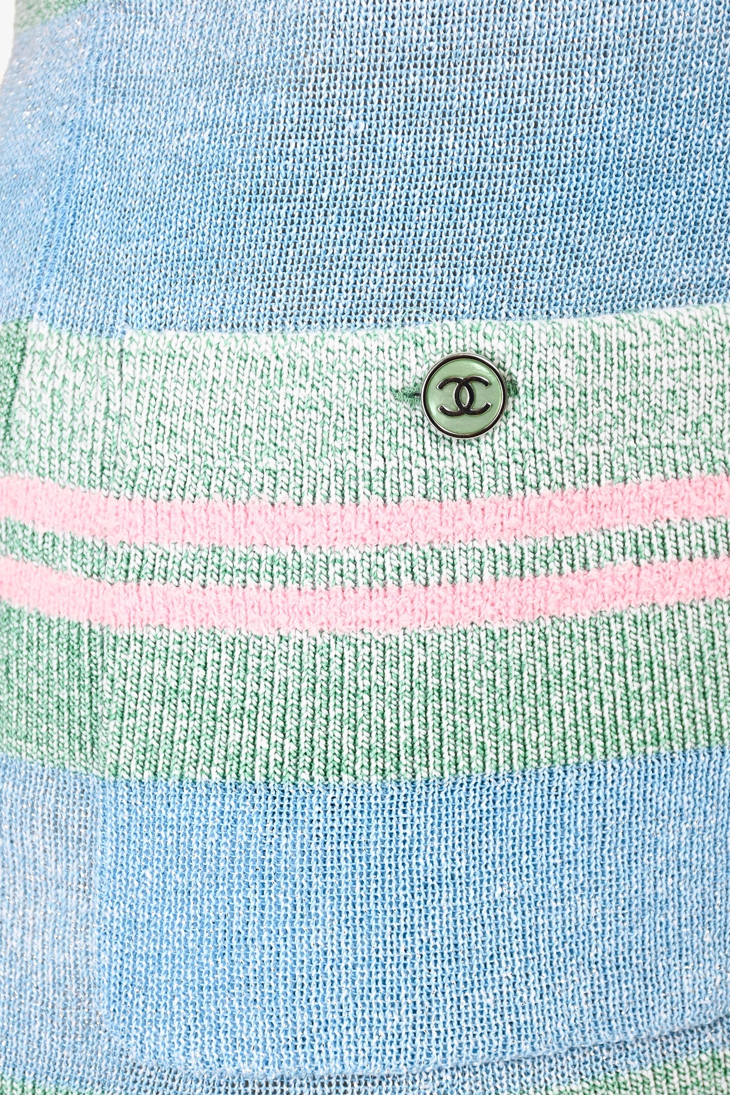 Pre-Loved Chanel™ Blue/Pink Striped Knit CC Button Polo Dress Size 34