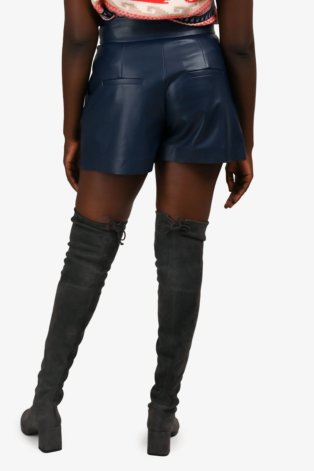 Veronica Beard Navy Vegan Leather High Waist Shorts Size 8