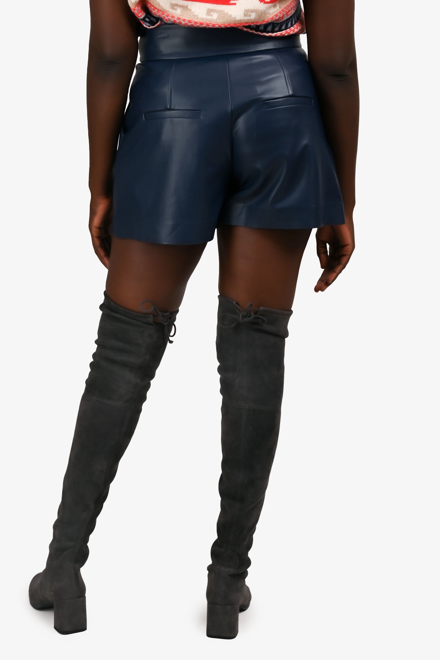 Veronica Beard Navy Vegan Leather High Waist Shorts Size 8