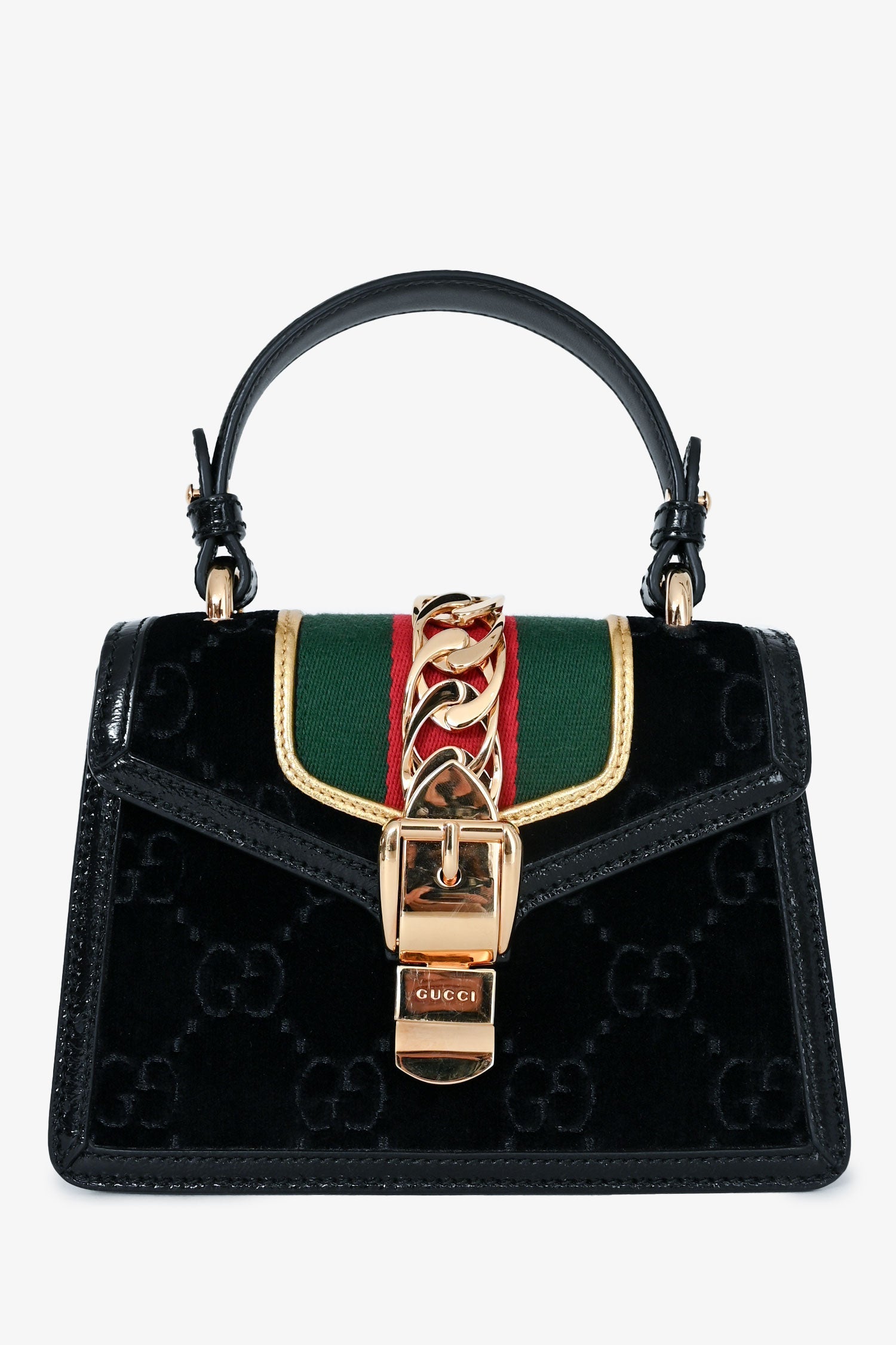 Gucci Black Velvet GG Web Sylvie Mini