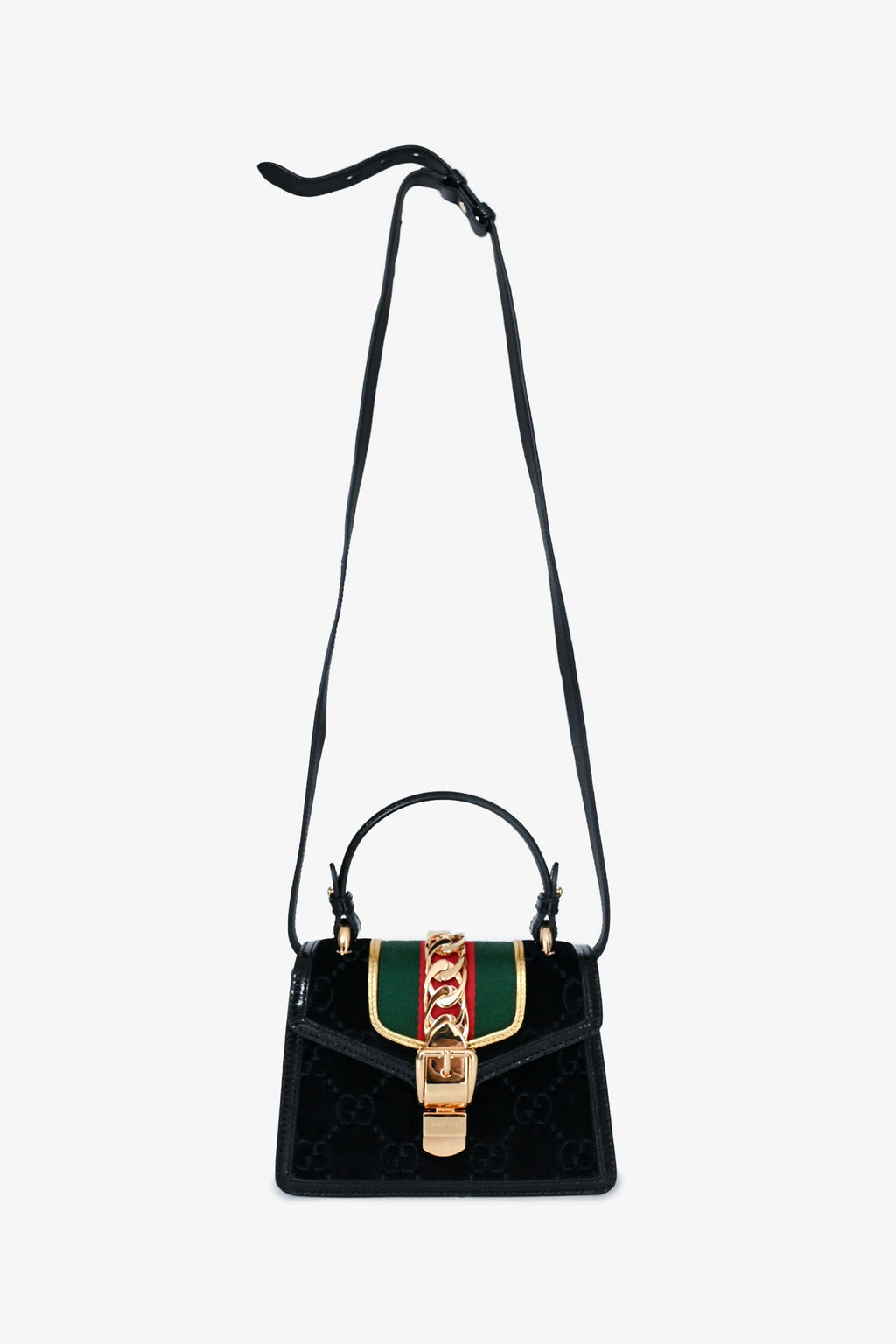 Gucci Black Velvet GG Web Sylvie Mini
