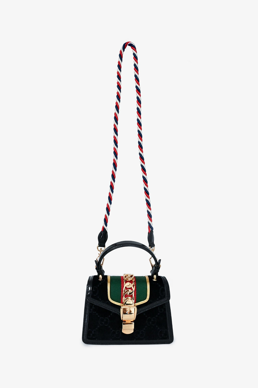 Gucci Black Velvet GG Web Sylvie Mini