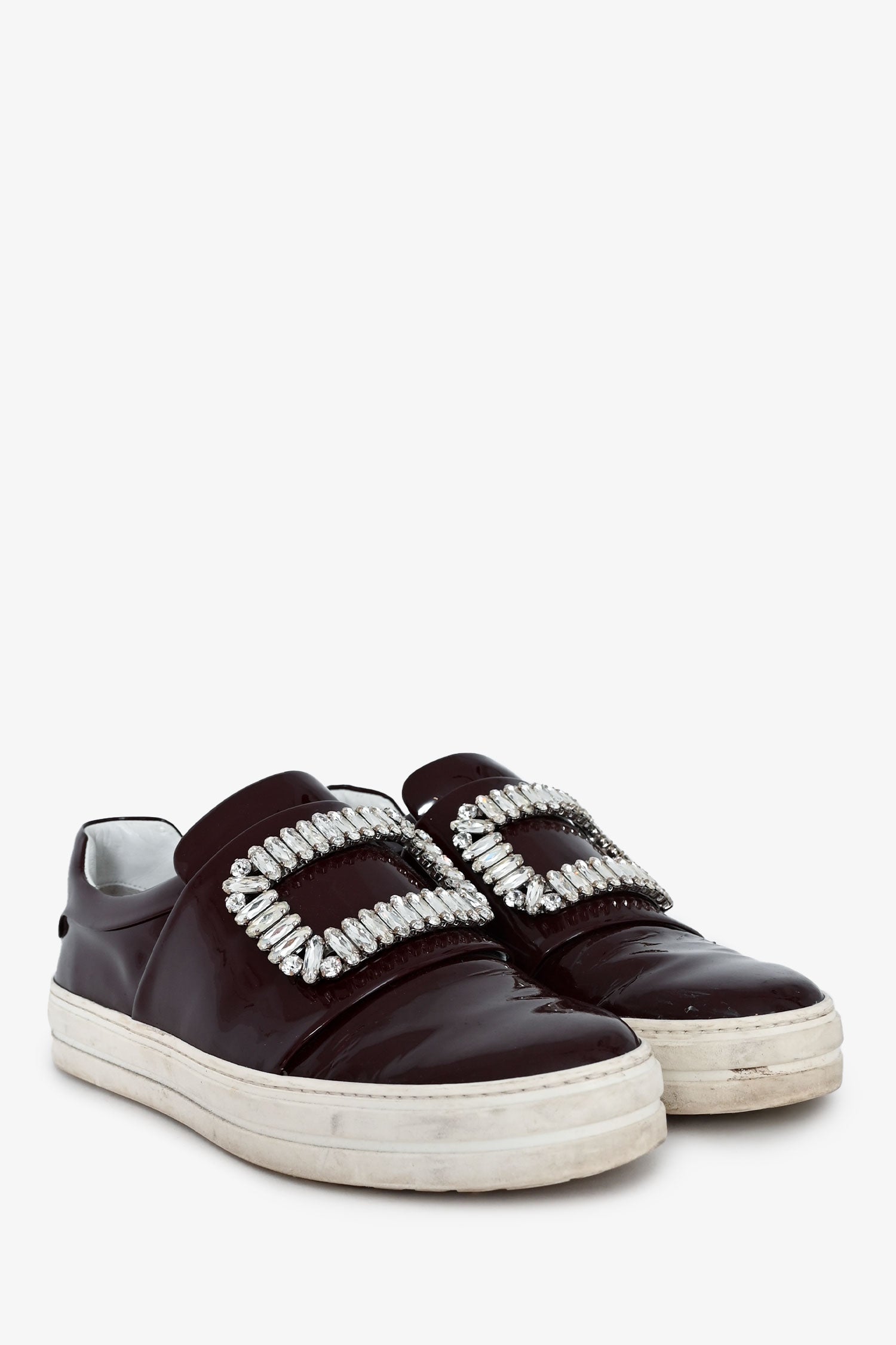 Roger Vivier Brown Patent Crystal Buckle Sneakers Size 37.5