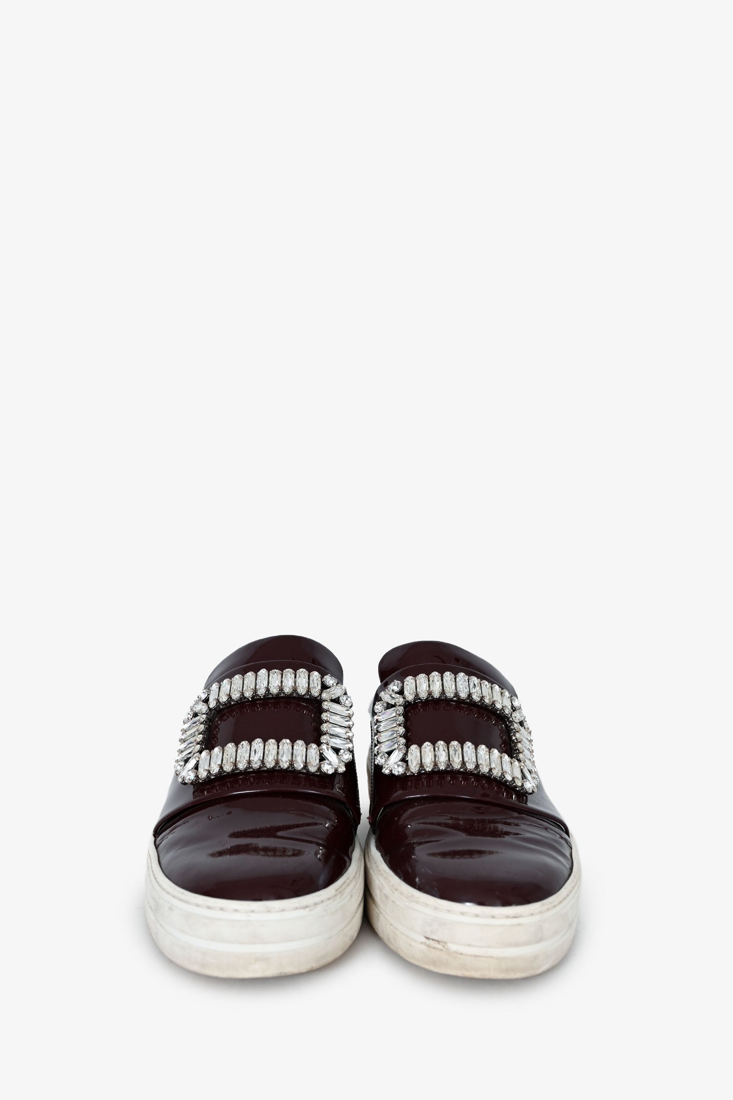 Roger Vivier Brown Patent Crystal Buckle Sneakers Size 37.5