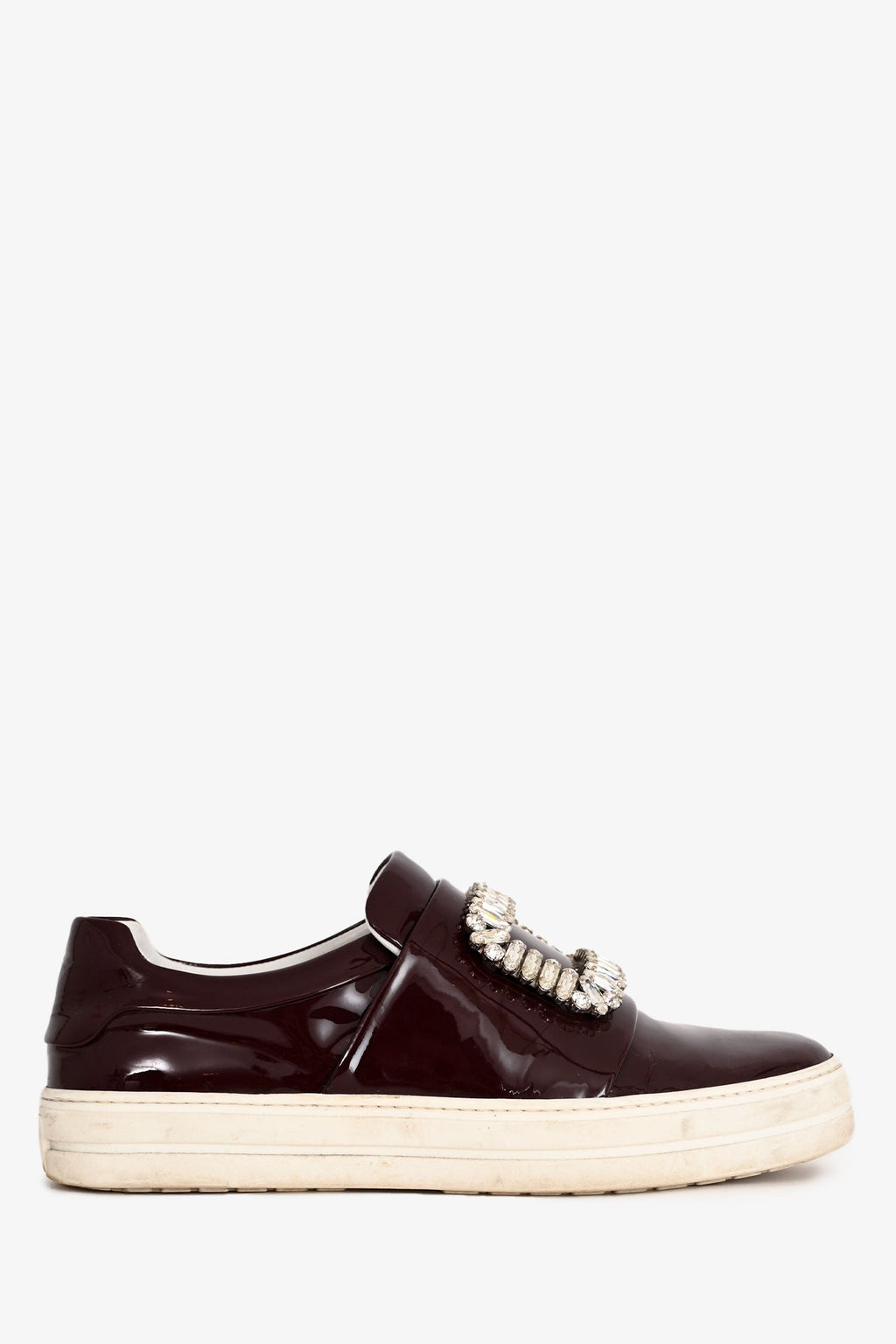 Roger Vivier Brown Patent Crystal Buckle Sneakers Size 37.5