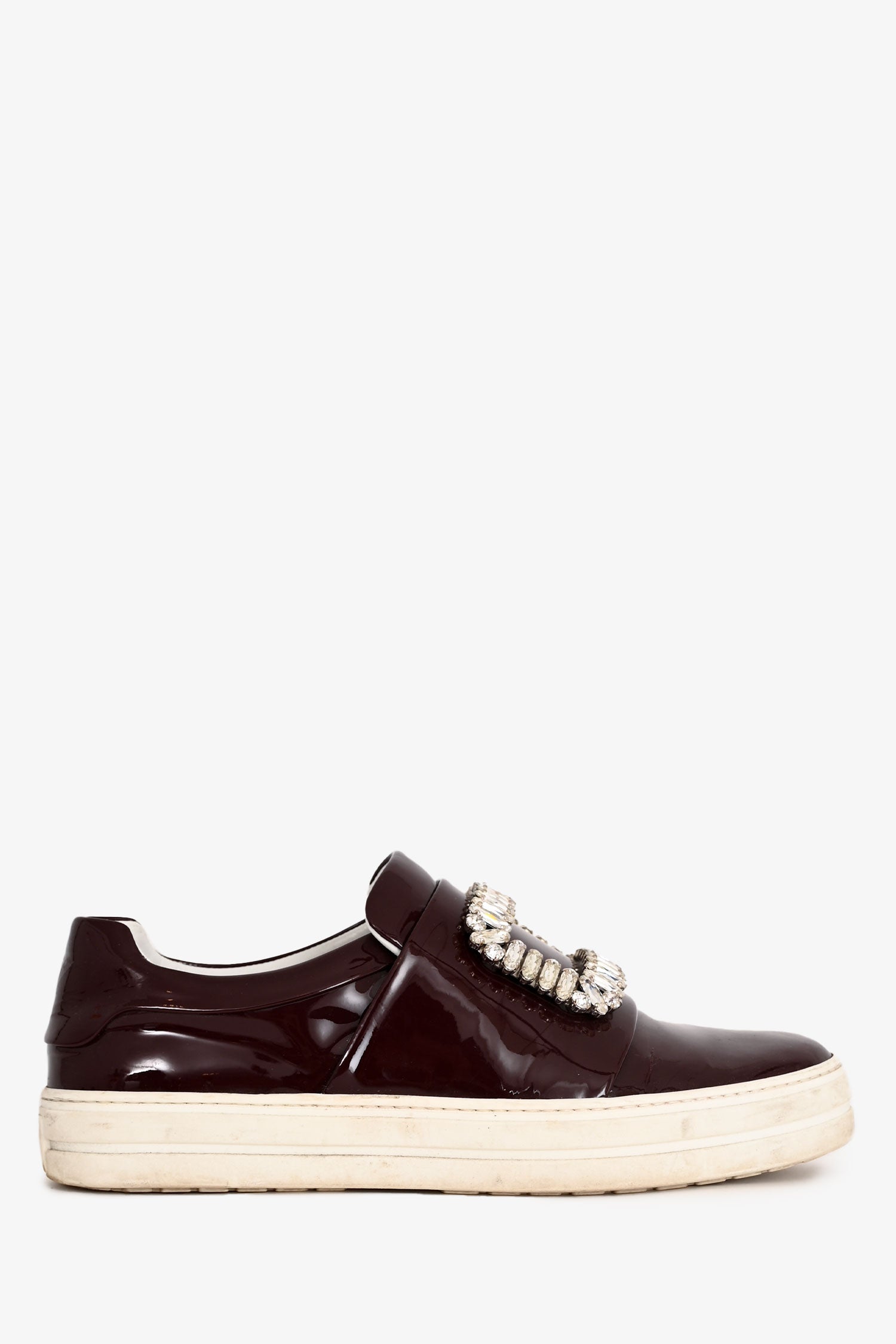 Roger Vivier Brown Patent Crystal Buckle Sneakers Size 37.5