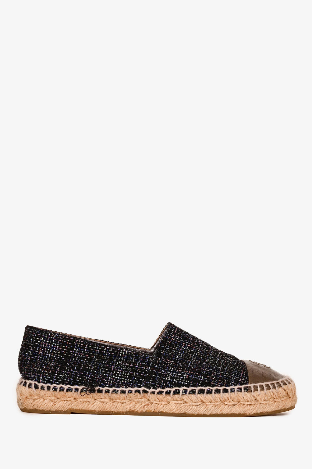 Pre-Loved Chanel™ Black/Purple Metallic Tweed Espadrille Flats Size 38