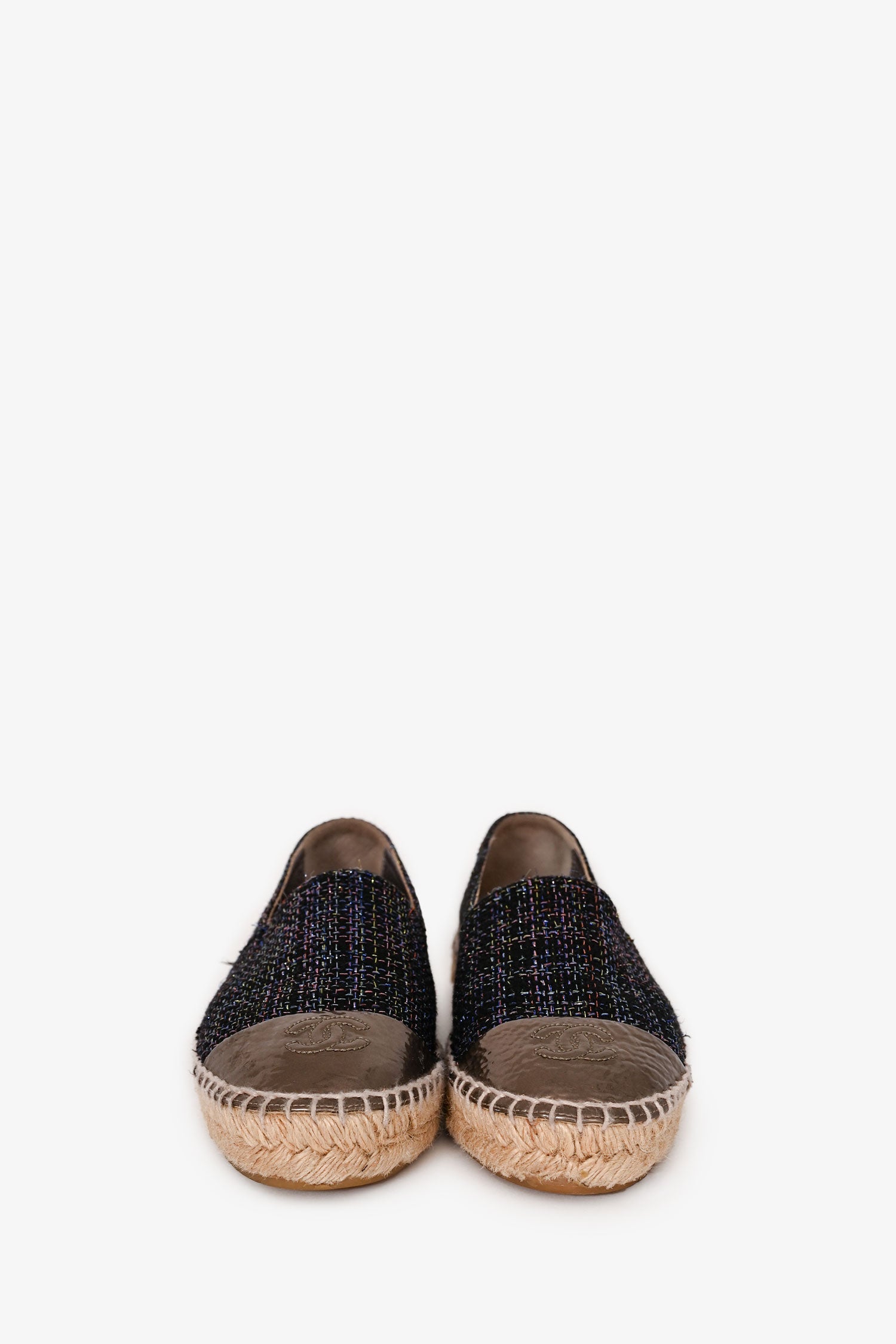 Pre-Loved Chanel™ Black/Purple Metallic Tweed Espadrille Flats Size 38