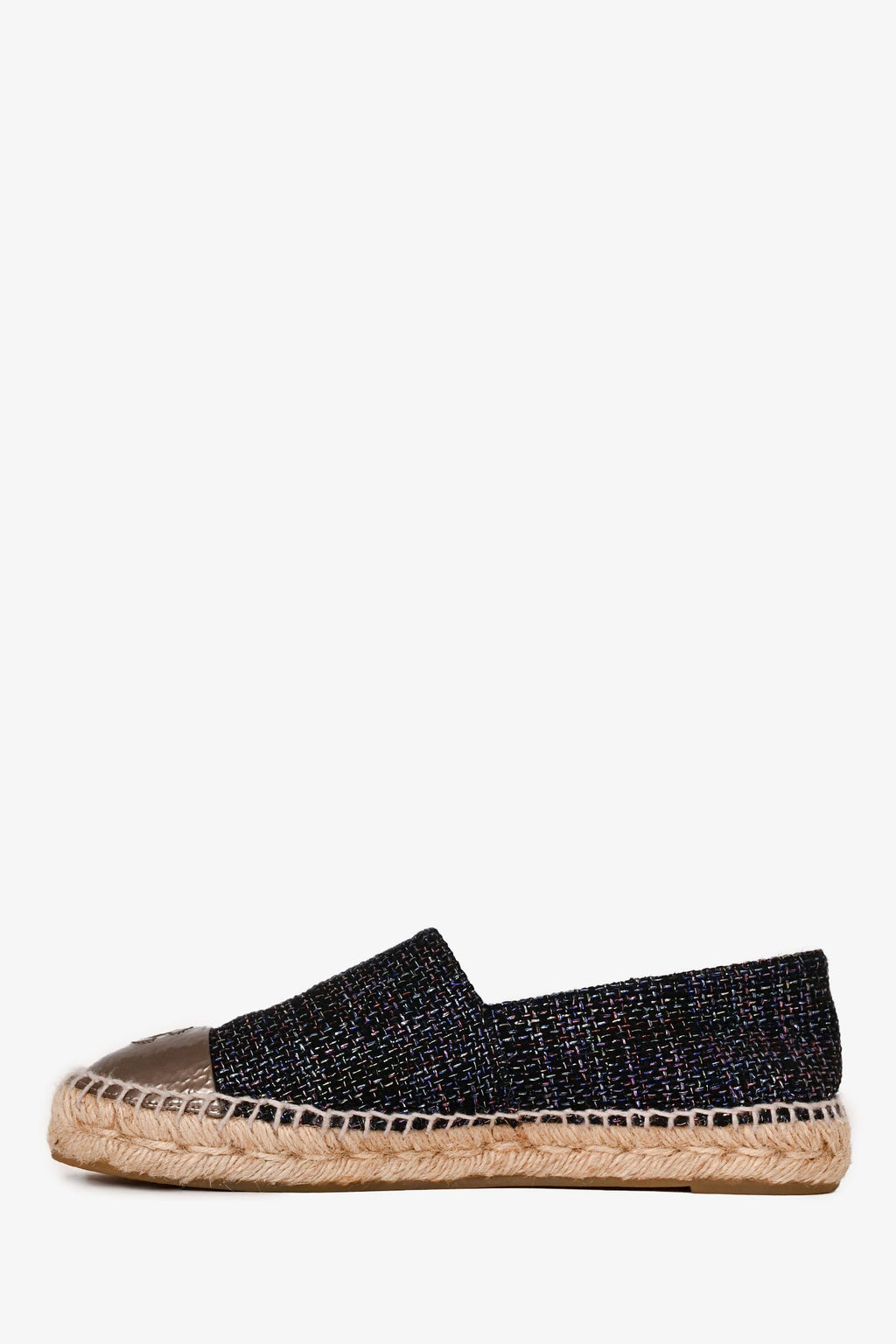 Pre-Loved Chanel™ Black/Purple Metallic Tweed Espadrille Flats Size 38