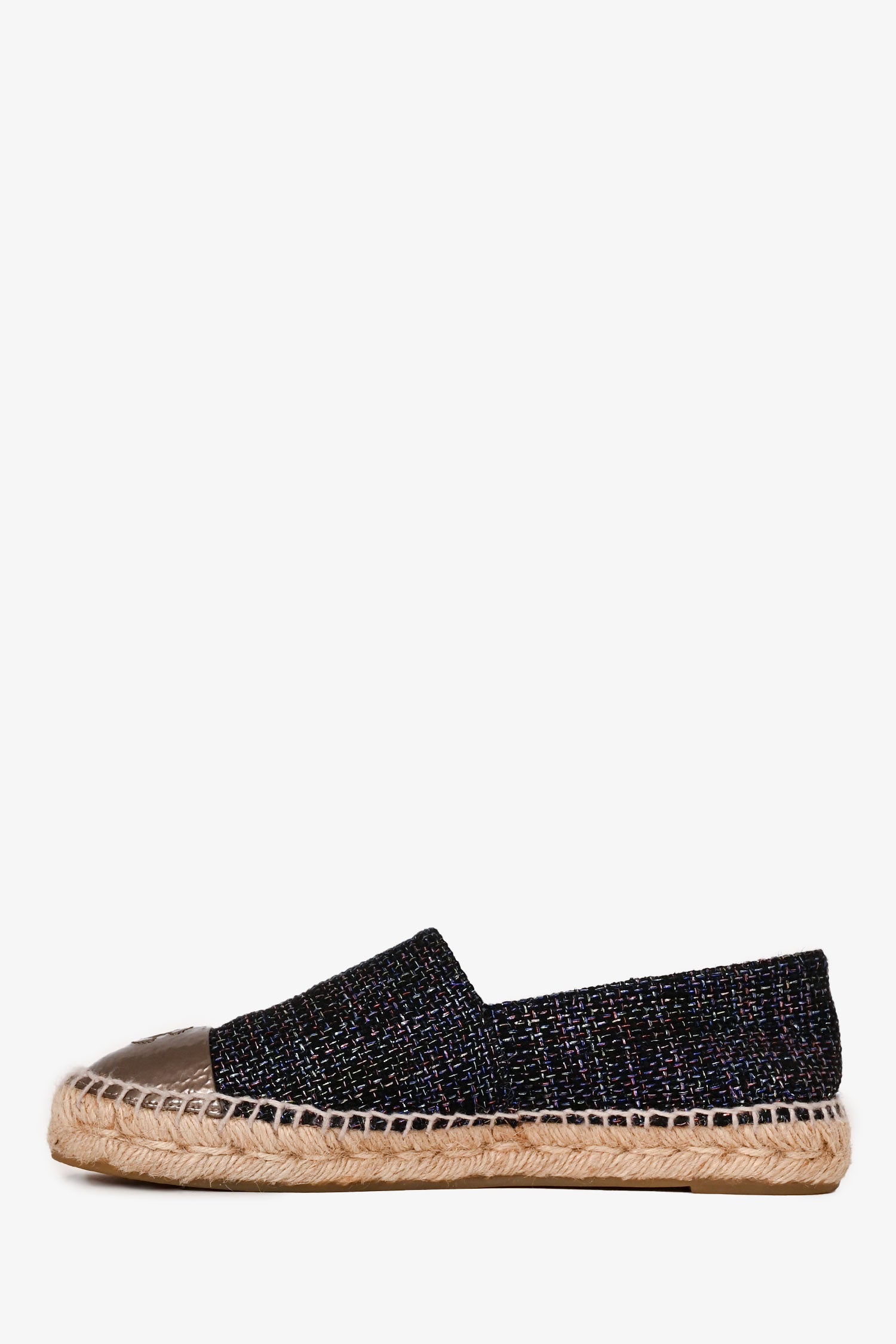 Pre-Loved Chanel™ Black/Purple Metallic Tweed Espadrille Flats Size 38