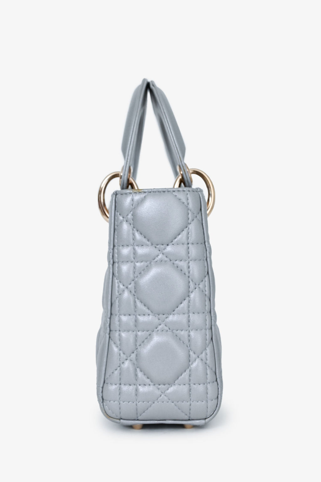 Christian Dior Grey Shimmer Leather Cannage Mini Lady Dior with Strap