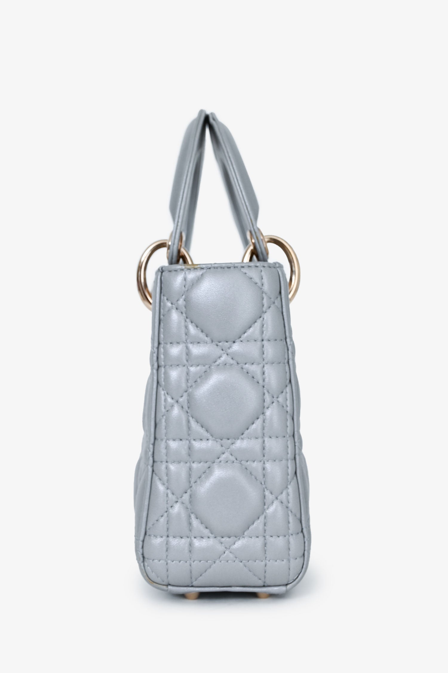 Christian Dior Grey Shimmer Leather Cannage Mini Lady Dior with Strap