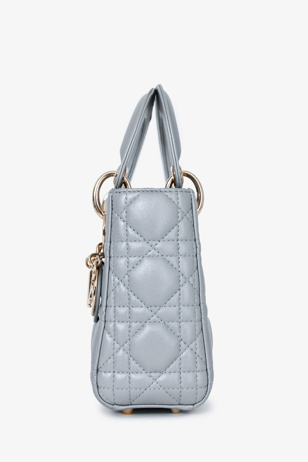 Christian Dior Grey Shimmer Leather Cannage Mini Lady Dior with Strap