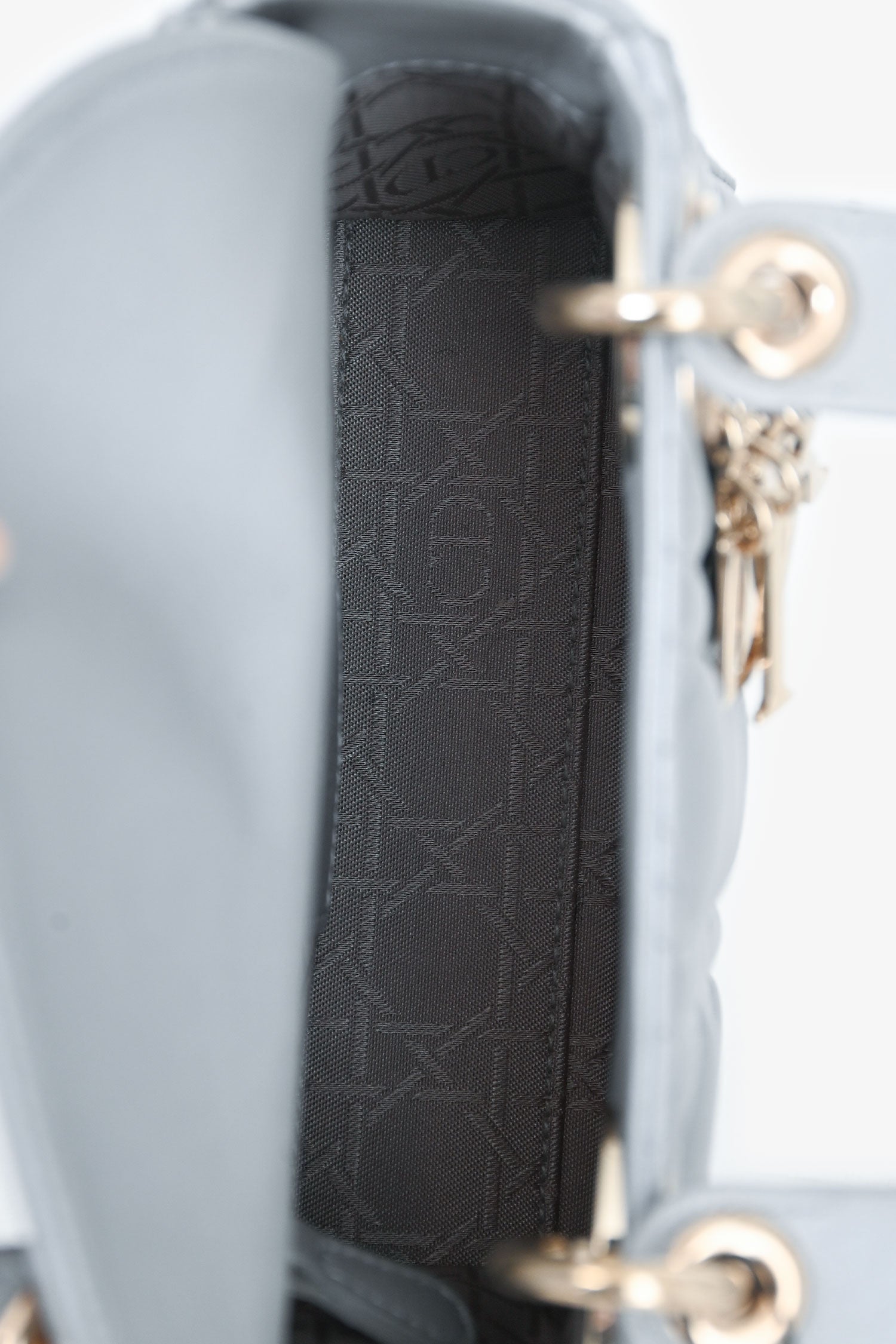 Christian Dior Grey Shimmer Leather Cannage Mini Lady Dior with Strap