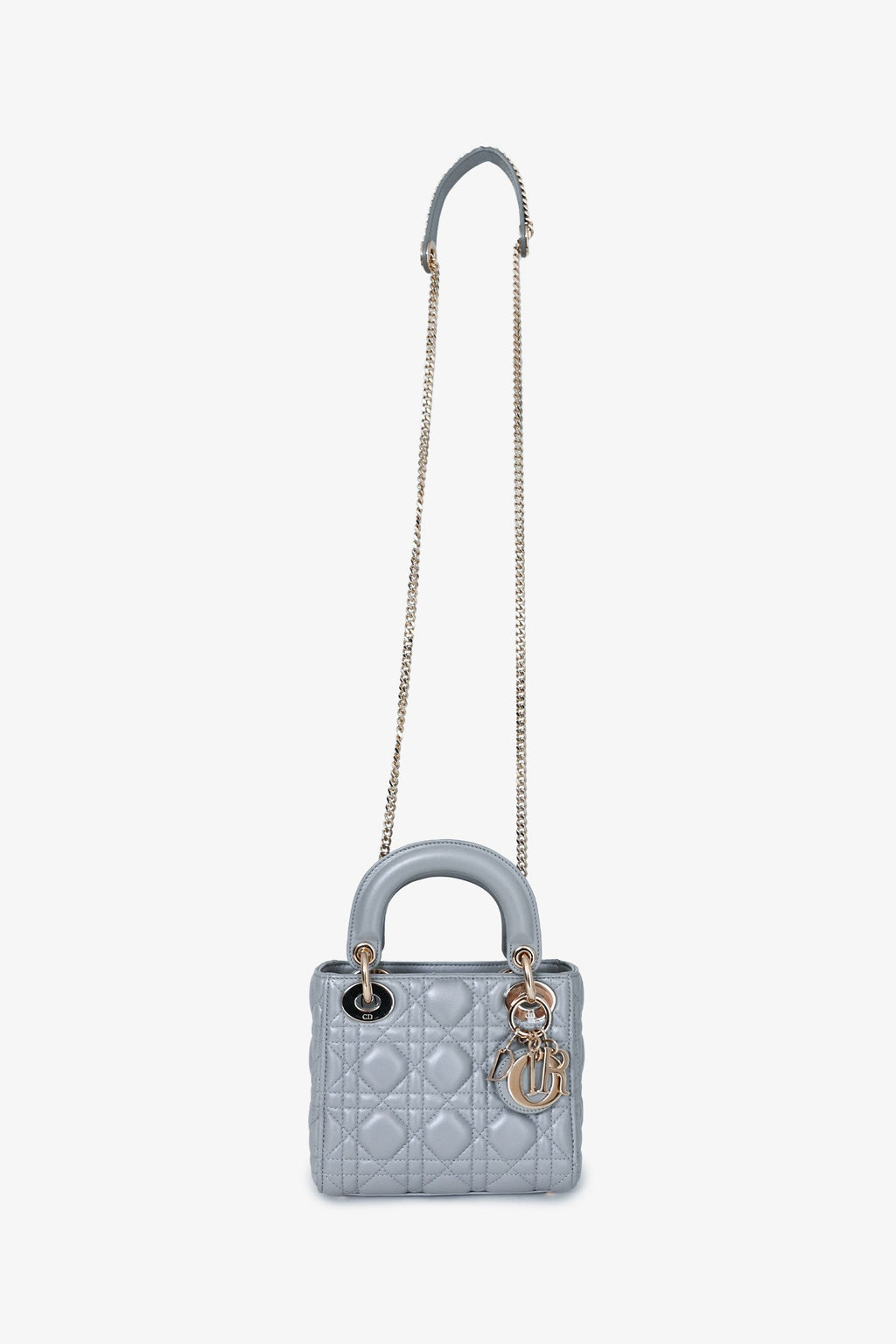 Christian Dior Grey Shimmer Leather Cannage Mini Lady Dior with Strap