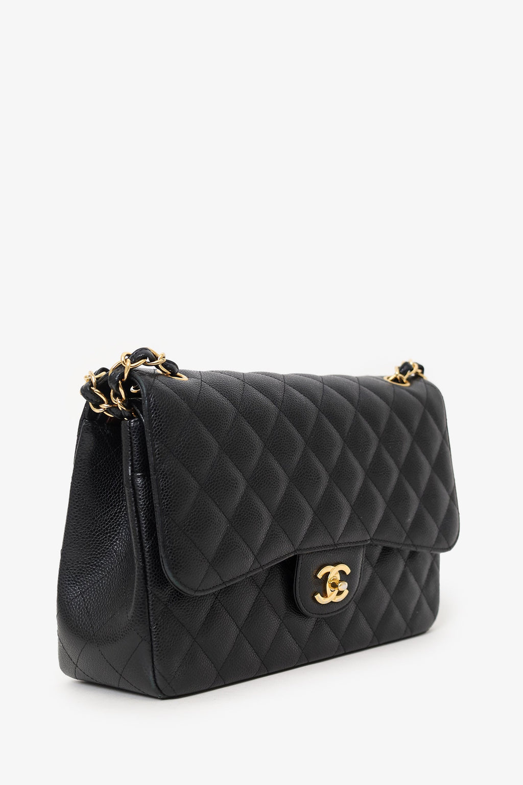 Pre-Loved Chanel™ 2019 Black Caviar Leather Jumbo Double Flap Should Bag