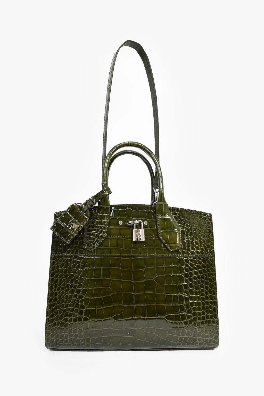 Louis Vuitton Green Alligator Mississippiensis City Steamer MM Top Handle With Strap