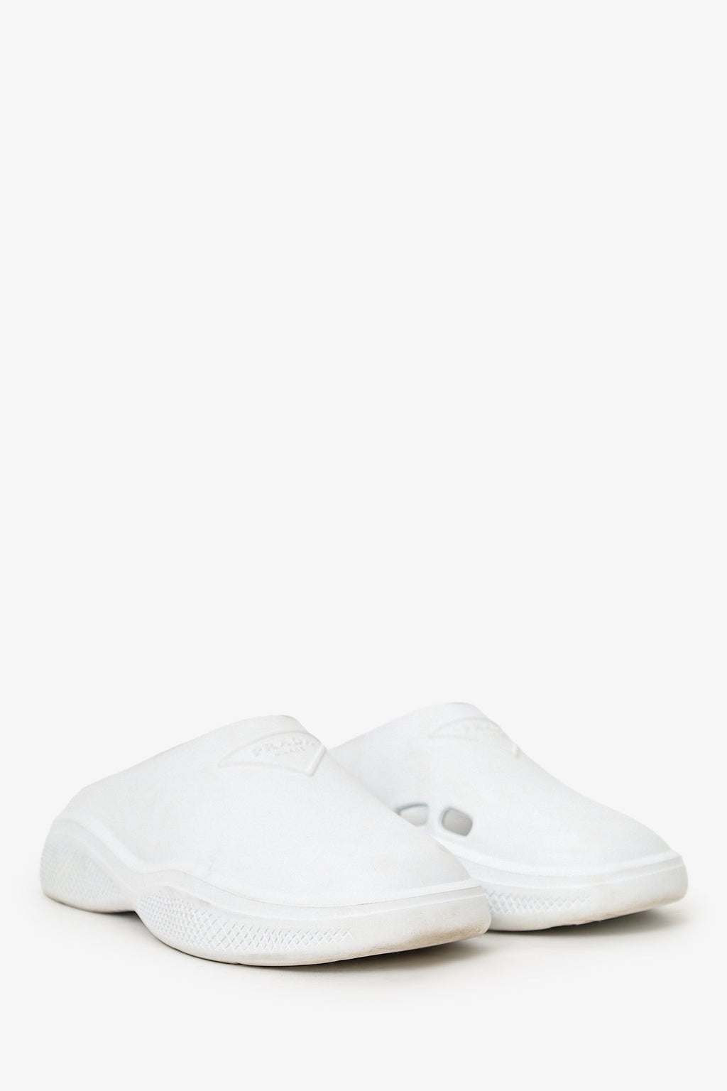 Prada White Rubber Logo Mules Size 35