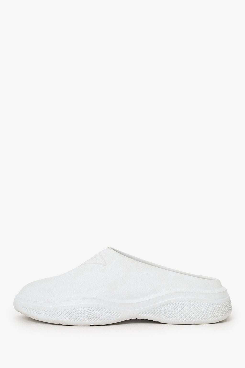 Prada White Rubber Logo Mules Size 35