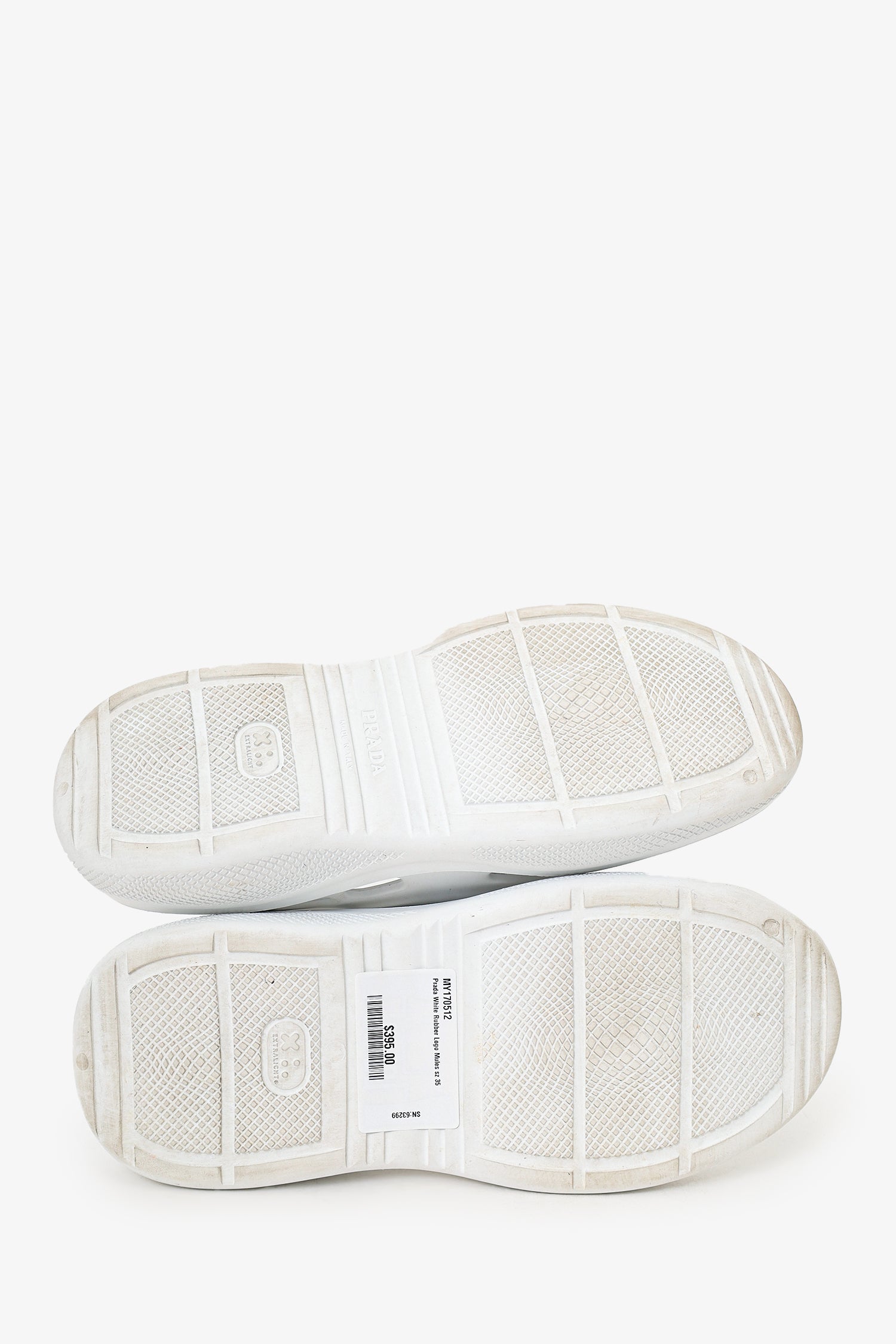 Prada White Rubber Logo Mules Size 35