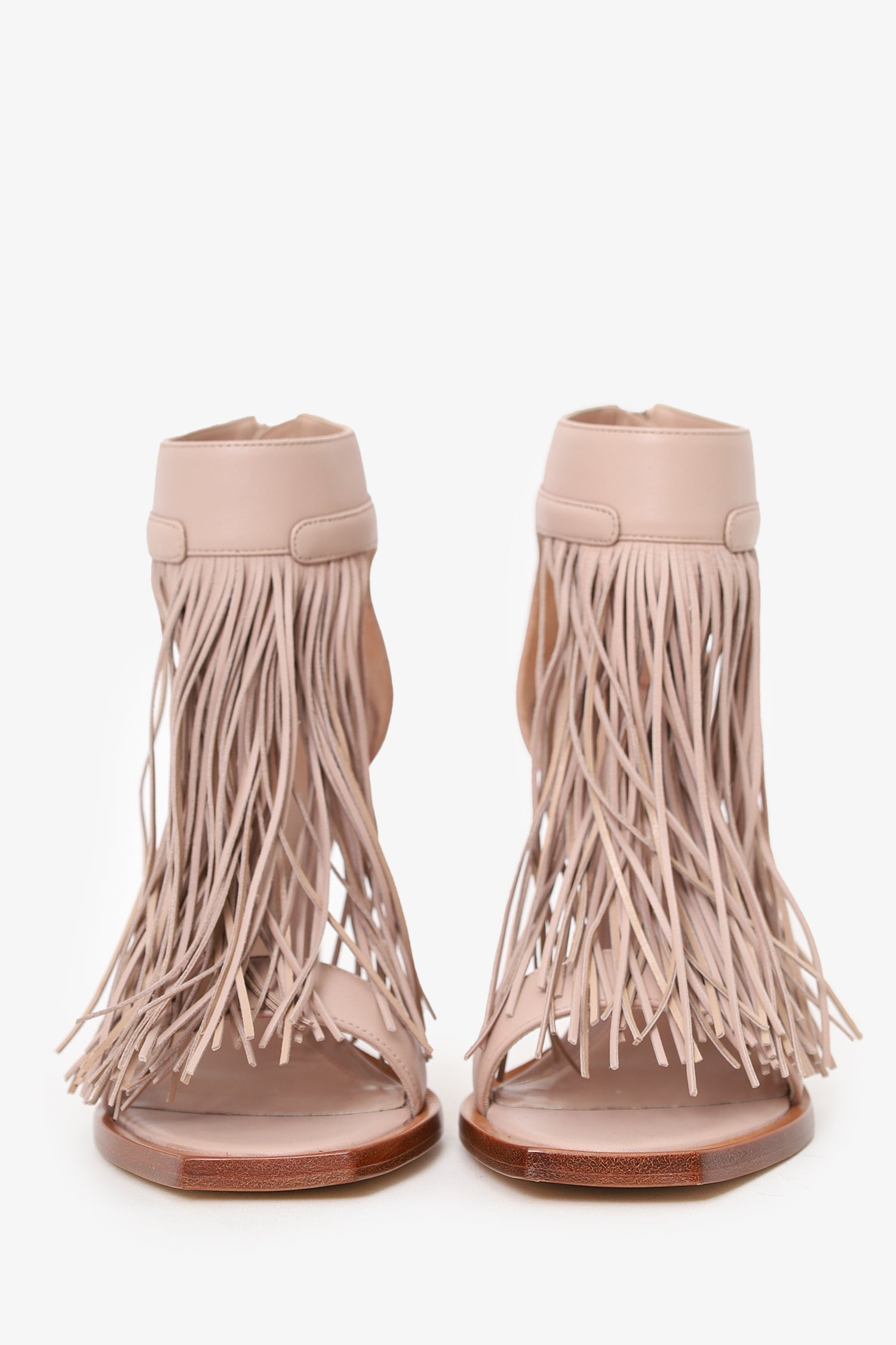 Alexander McQueen Nude Leather Fringe High Heel Sandals Size 37