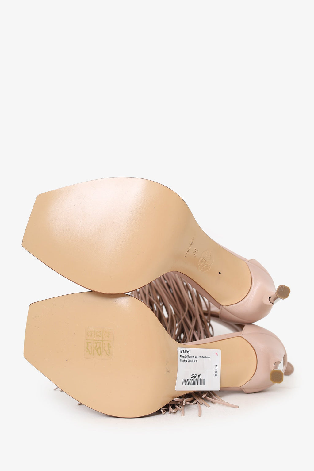 Alexander McQueen Nude Leather Fringe High Heel Sandals Size 37