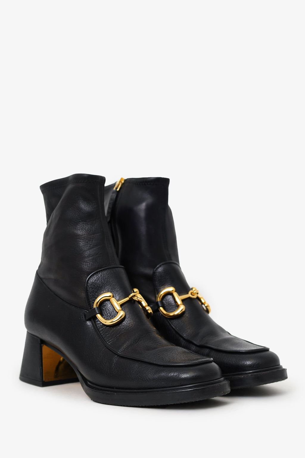 Gucci Black Leather 1955 Horsebit Ankle Boots Size 37.5