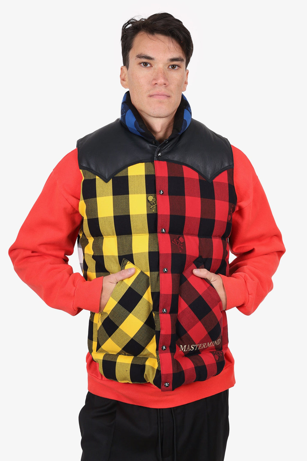 Mastermind Red/Yellow Checked Puffer Vest Size 42