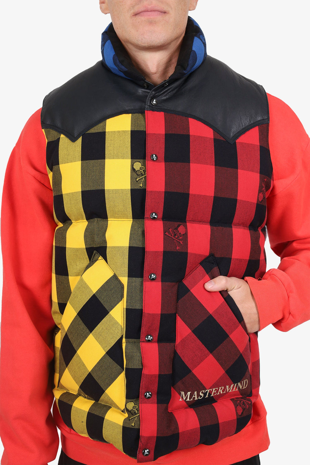 Mastermind Red/Yellow Checked Puffer Vest Size 42