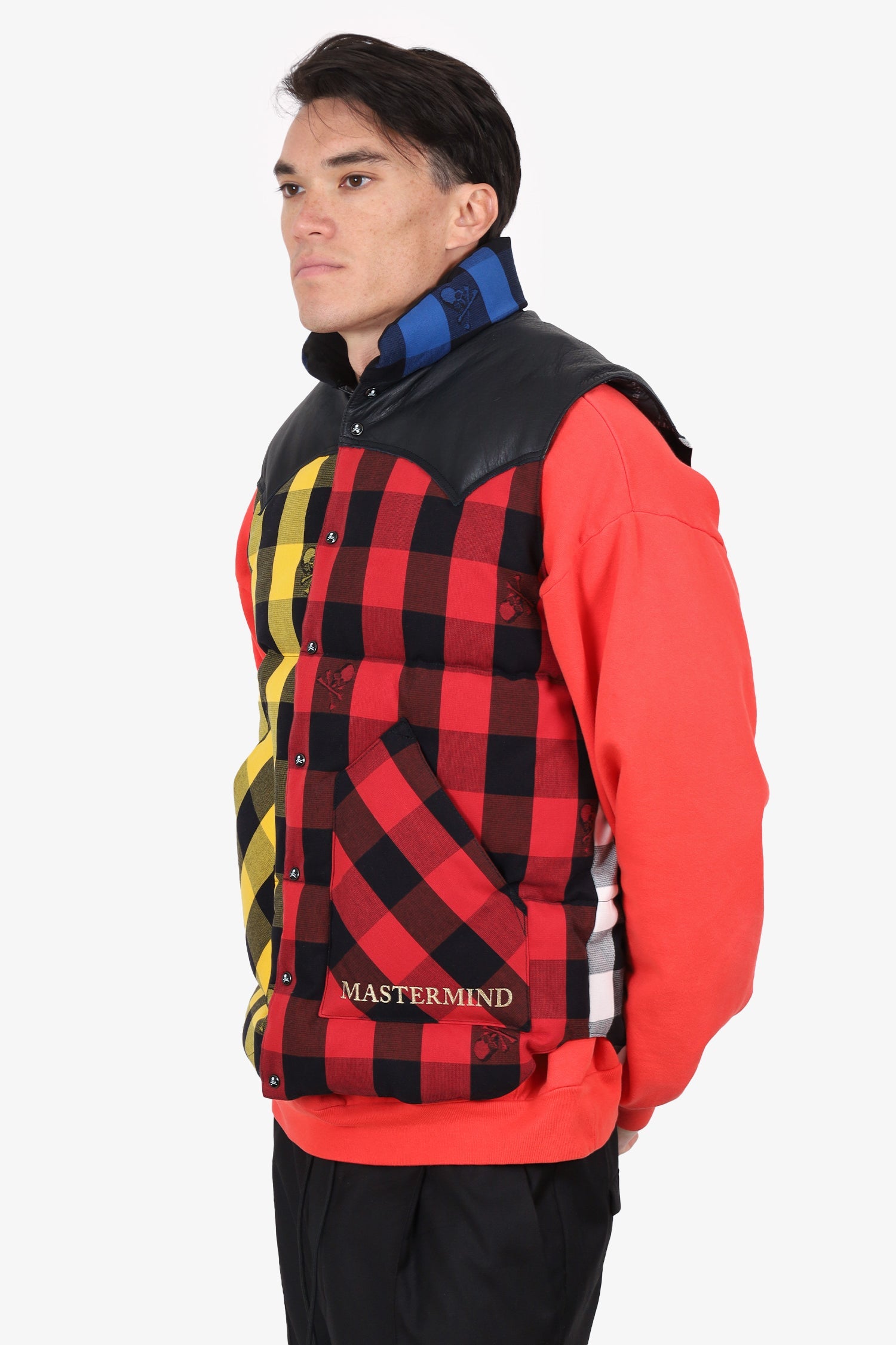 Mastermind Red/Yellow Checked Puffer Vest Size 42
