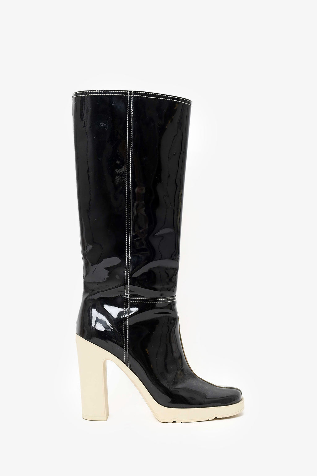 Miu Miu Black Patent Leather Knee High Boots Size 36