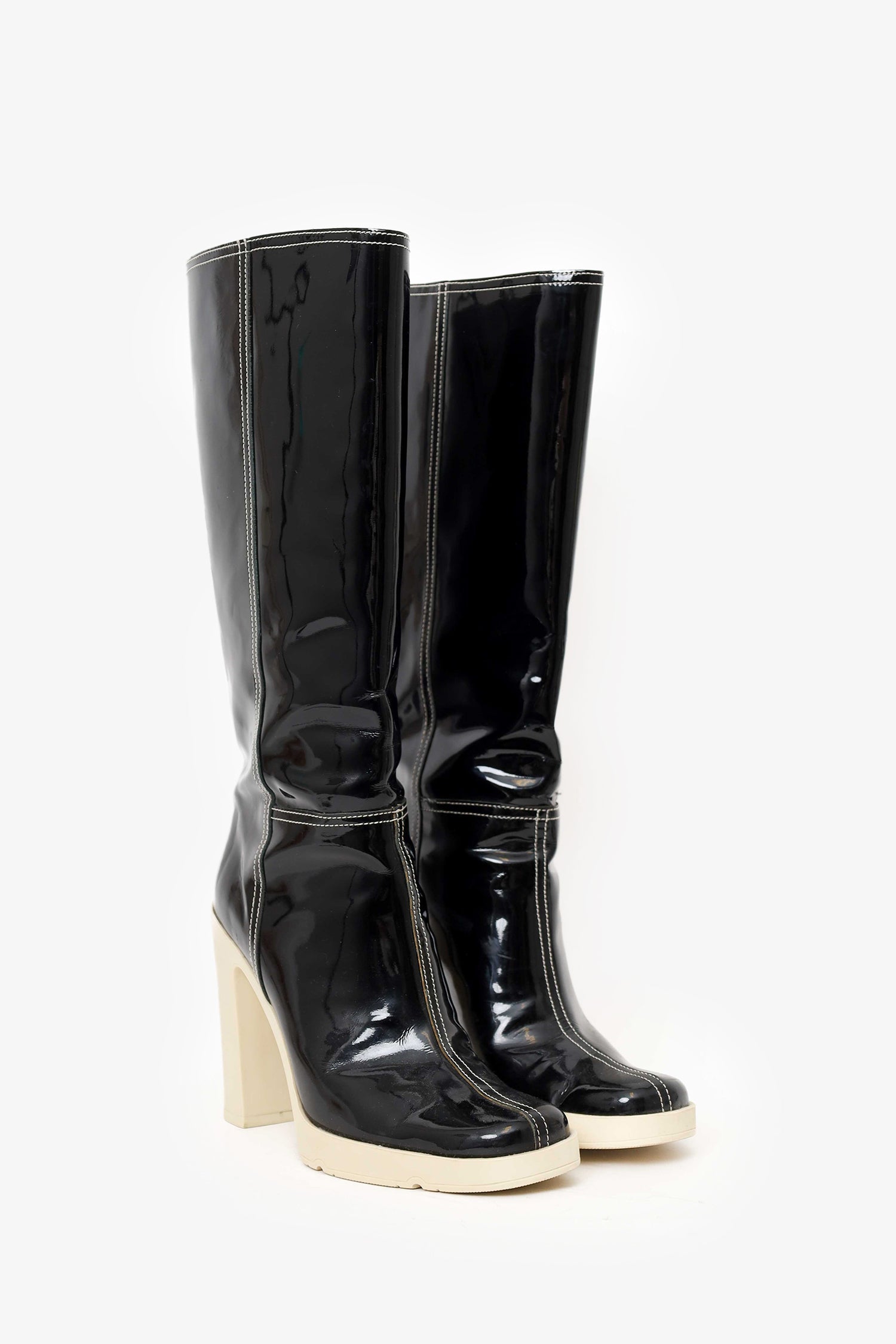 Miu Miu Black Patent Leather Knee High Boots Size 36