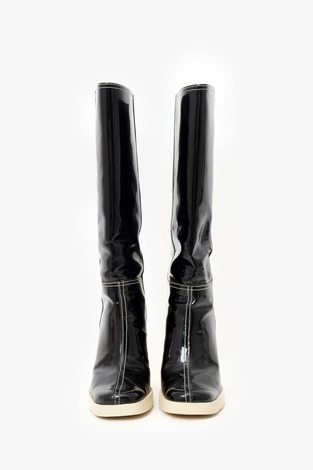 Miu Miu Black Patent Leather Knee High Boots Size 36