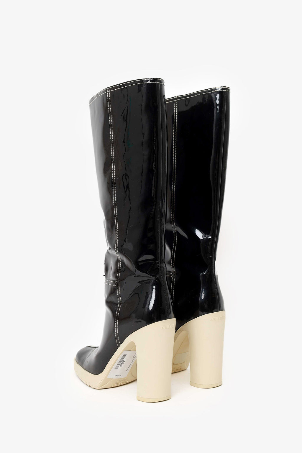 Miu Miu Black Patent Leather Knee High Boots Size 36