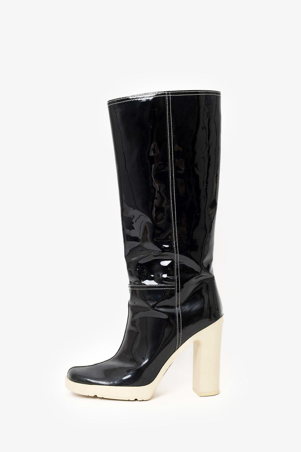 Miu Miu Black Patent Leather Knee High Boots Size 36