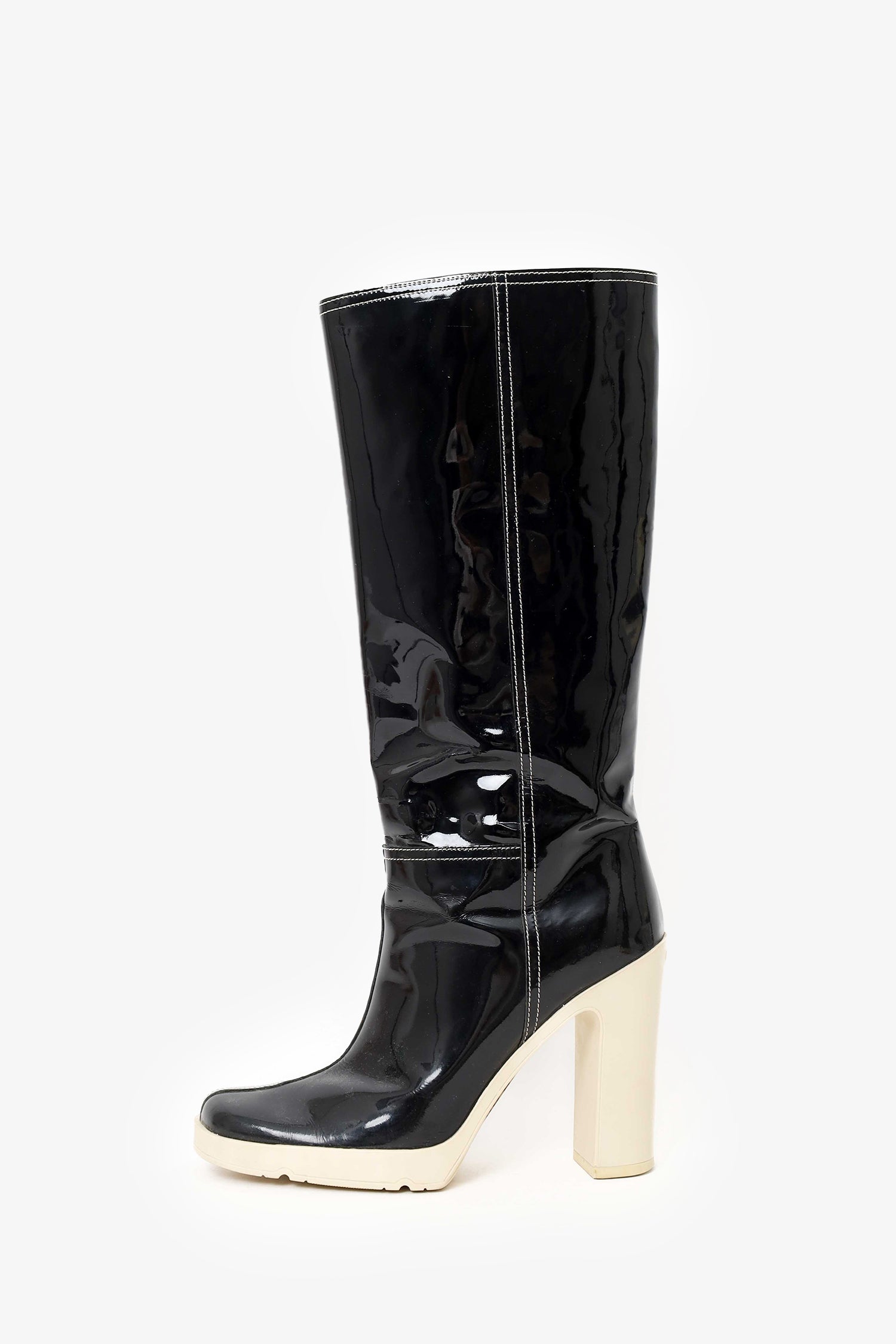 Miu Miu Black Patent Leather Knee High Boots Size 36